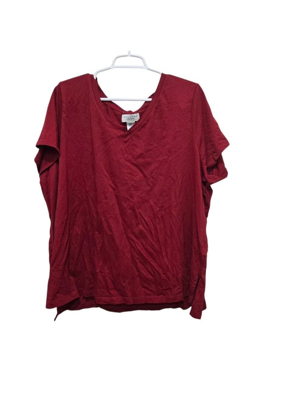 Calypso St. Barth Organic Cotton V Neck Tee 3X Red